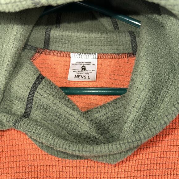 Melanzana Men’s Micro Grid Fleece Hoodie Size Large Orange Green Outdoor EUC - Picture 6 of 7